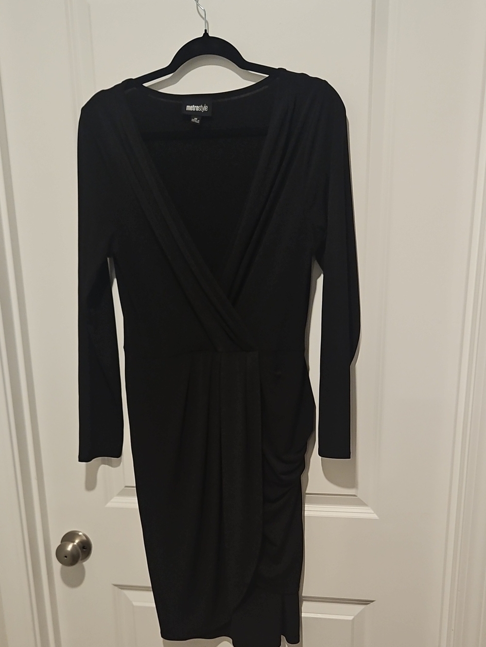 metrostyle Black Wrap-Style Long Sleeve Dress